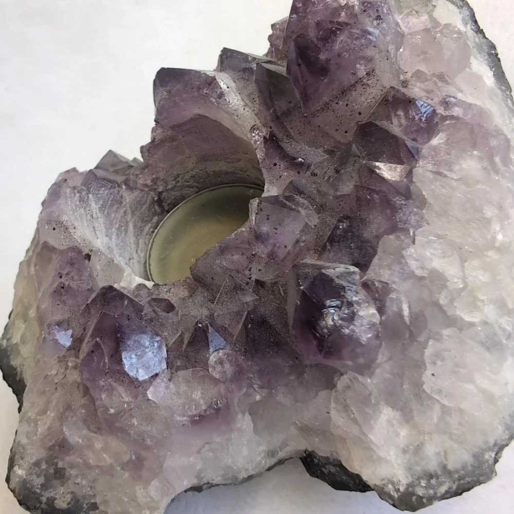 Amethyst Crystal Candle Holder Purple Raw Geode Cluster - Picture 5 of 16